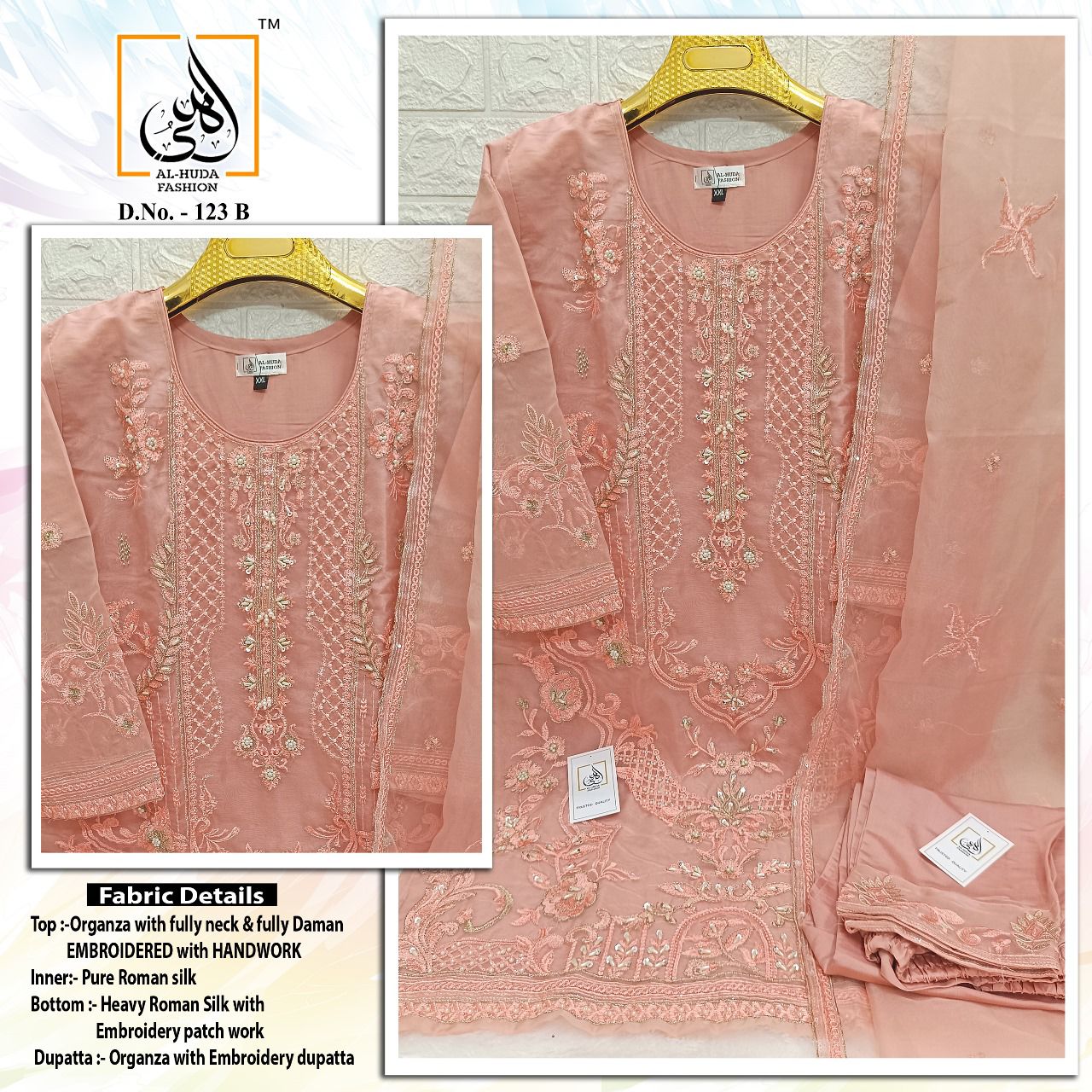 Al Huda 123 A To D Organza Embroidery Pakistani Readymade Suits Wholesale Market In Surat